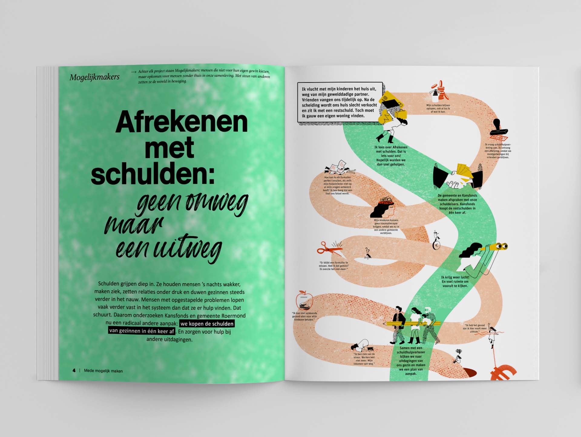 Infographic die de traditionele schuldhulpverlening vergelijkt met de aanpak van Kansfonds